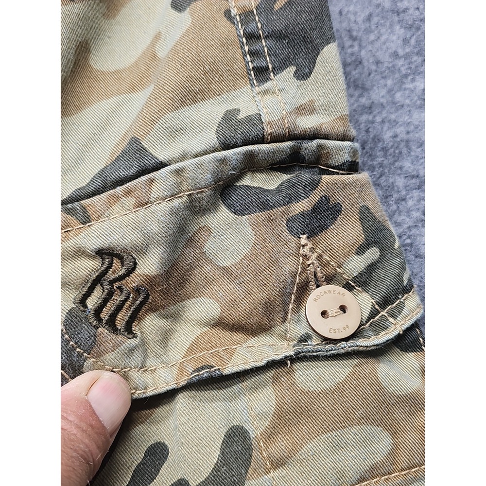 Rocawear Camouflage Cargo Pants  Men's 54x34 Hip Hop Baggy Green Army - Picture 4 of 12